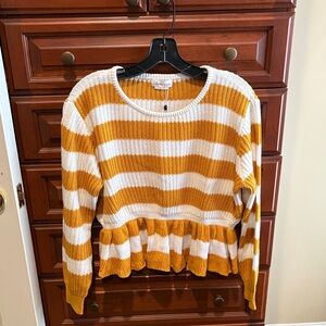 NWT Lovers + Friends Mustard and White Striped sweater Cropped peplum NWT